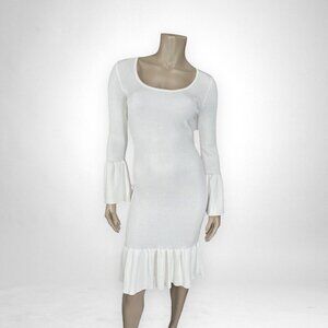NWT ALMOST FAMOUS Medium‎ White Ribbed Tulip Midi Dress Long Sleeve Bridal